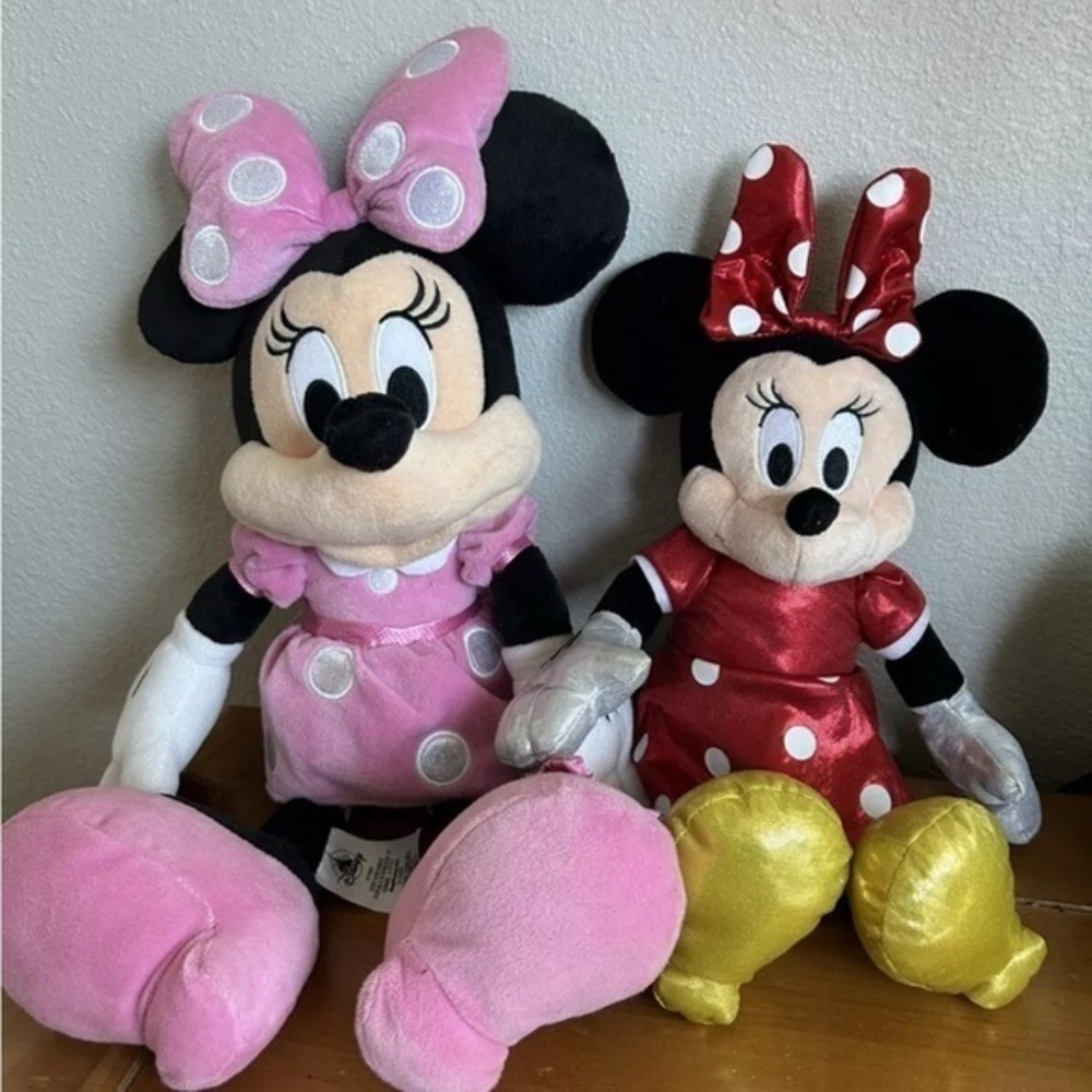 Pair Disney Minnie Mouse Plush Pink Disney Store 18in Red Ty Sparkle Minnie14 In